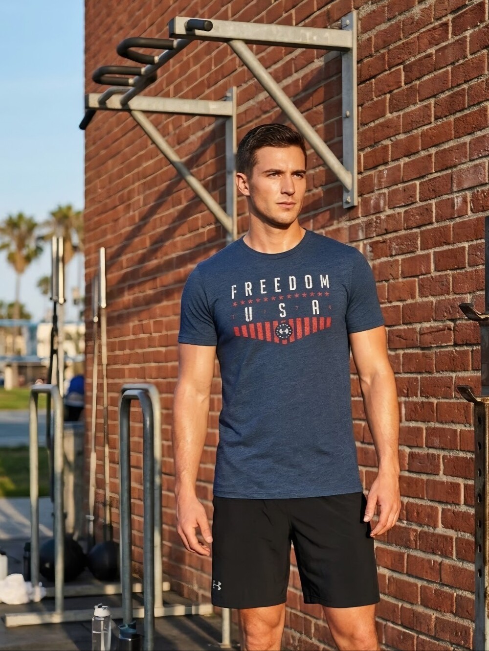 Title: Under Armour Freedom USA Heather Navy Graphic Tee | Men's Small